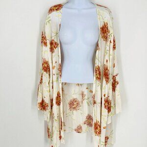 Torrid 3/4X Open Front Cover Up Peony Floral Print Bell Sleeves Kimono Summer